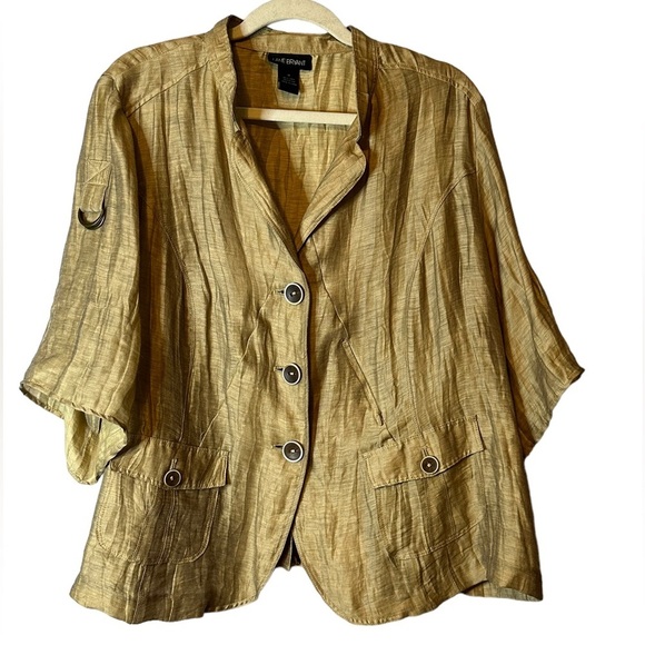 Lane Bryant Linen Blend Tan Roll Tab Sleeve Button Blazer Size 18 #373900 - Picture 1 of 12